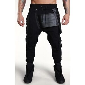 Eternal Mode Pocket Galaxy Cargo Jogger‎ Pants Sz M Faux Leather Utility Kilt